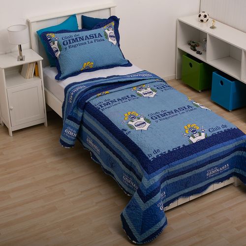 Cubrecama Matelasseado Gimnasia y Esgrima de la Plata 1 1/2 plazas Con 1 Funda