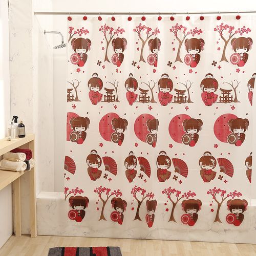 Cortina de Baño Estampada Kokeshi